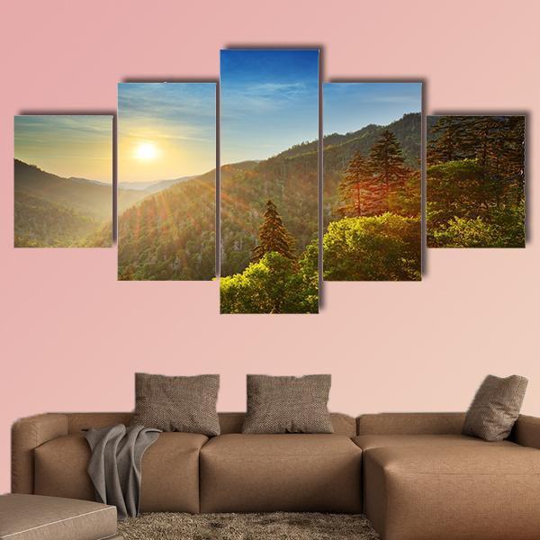 Sunset At The Newfound Gap In The Great Smoky Mountains Canvas Wall Art-5 Star-Gallery Wrap-62" x 32"-Tiaracle