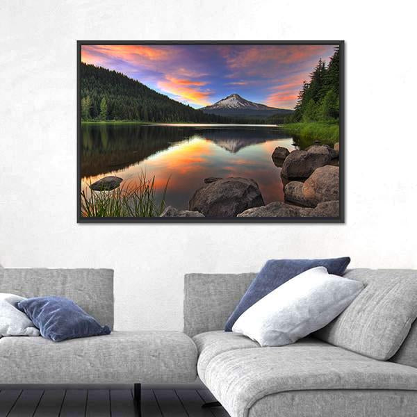 Sunset At Trillium Lake Canvas Wall Art-3 Horizontal-Gallery Wrap-25" x 16"-Tiaracle