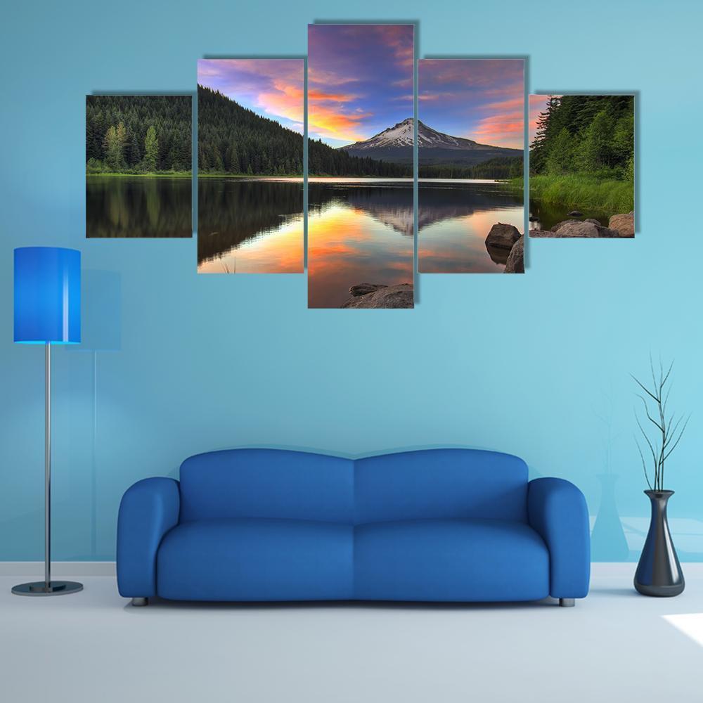 Sunset At Trillium Lake Canvas Wall Art-5 Star-Gallery Wrap-62" x 32"-Tiaracle