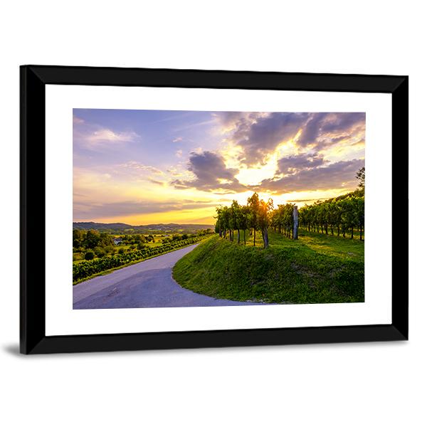 Sunset At Vineyards Of Vipava Valley Panoramic Canvas Wall Art-1 Piece-36" x 12"-Tiaracle
