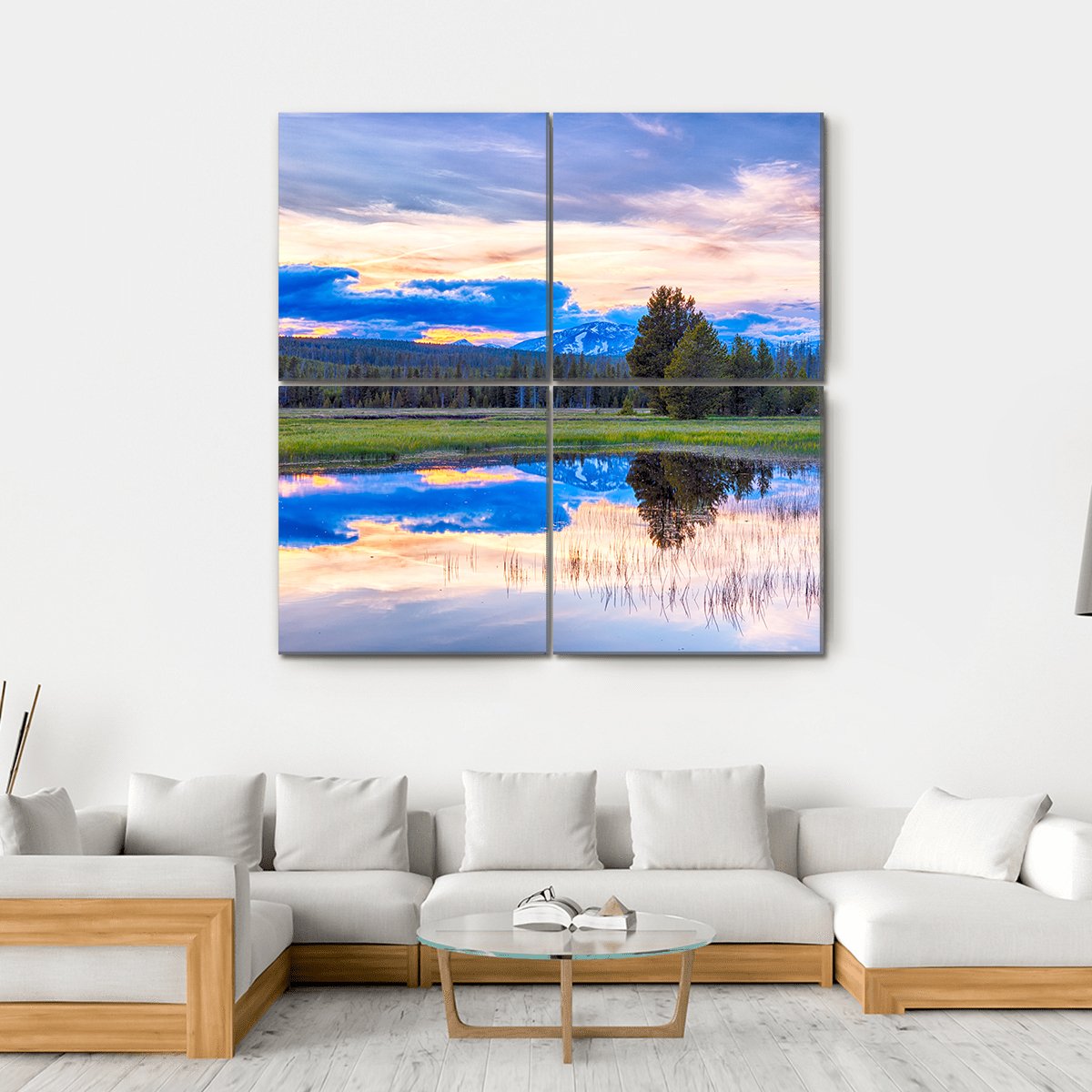 Sunset At Yellowstone National Park Canvas Wall Art-4 Square-Gallery Wrap-17" x 17"-Tiaracle