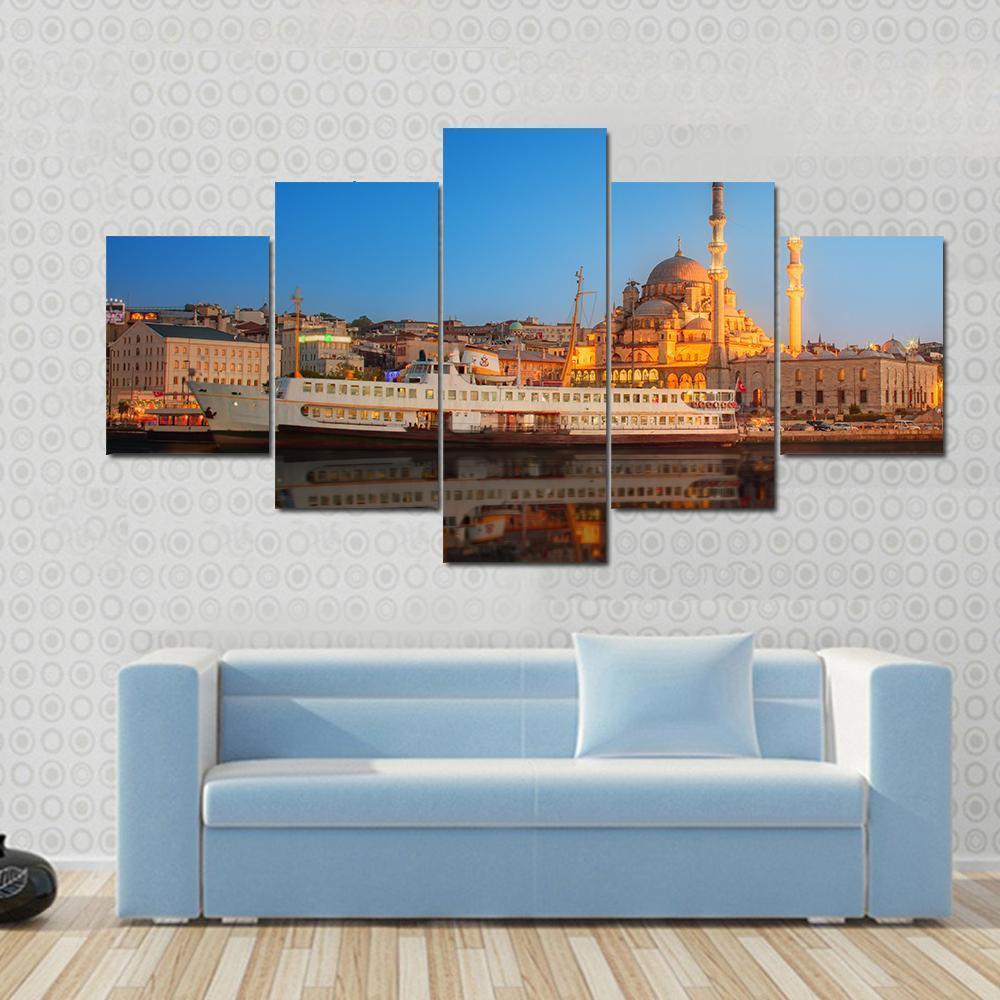 Sunset From Galata Bridge Istanbul Turkey Canvas Wall Art-5 Star-Gallery Wrap-62" x 32"-Tiaracle