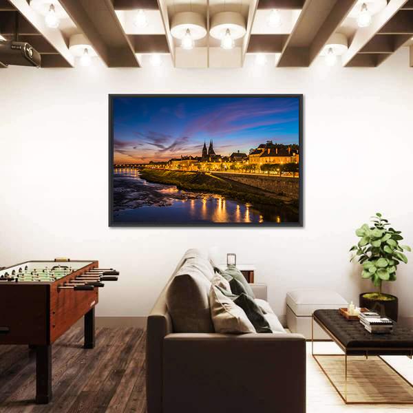 Sunset Image Of Blois And Loire River Canvas Wall Art-3 Horizontal-Gallery Wrap-25" x 16"-Tiaracle