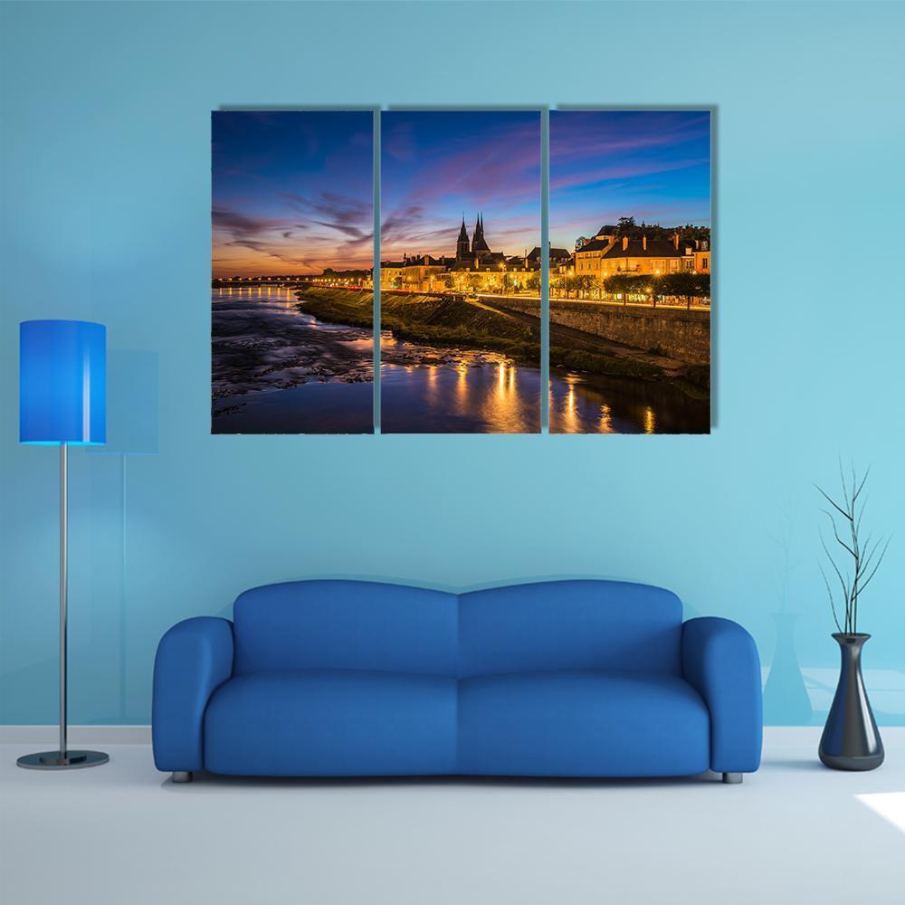 Sunset Image Of Blois And Loire River Canvas Wall Art-3 Horizontal-Gallery Wrap-37" x 24"-Tiaracle