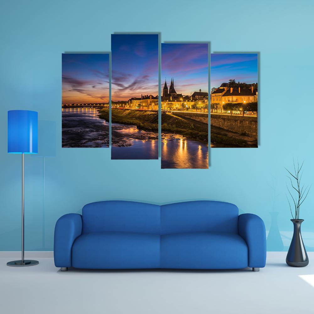 Sunset Image Of Blois And Loire River Canvas Wall Art-4 Pop-Gallery Wrap-50" x 32"-Tiaracle