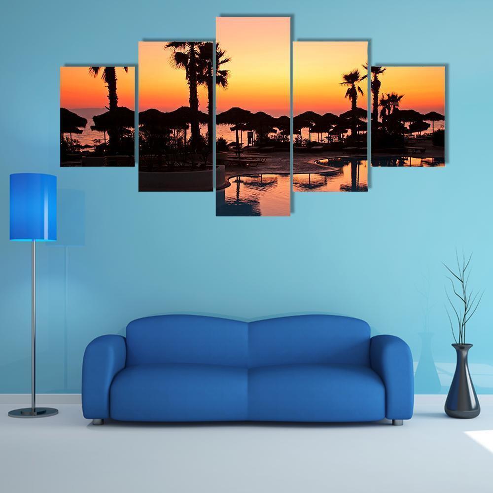 Sunset In A Tropical Paradise Canvas Wall Art-5 Star-Gallery Wrap-62" x 32"-Tiaracle