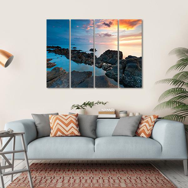 Sunset In Kota Kinabalu Beach Canvas Wall Art-4 Horizontal-Gallery Wrap-34" x 24"-Tiaracle