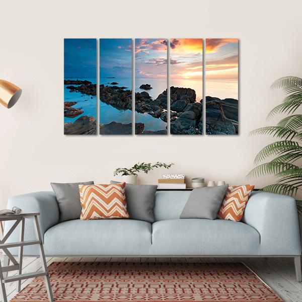 Sunset In Kota Kinabalu Beach Canvas Wall Art-5 Horizontal-Gallery Wrap-22" x 12"-Tiaracle