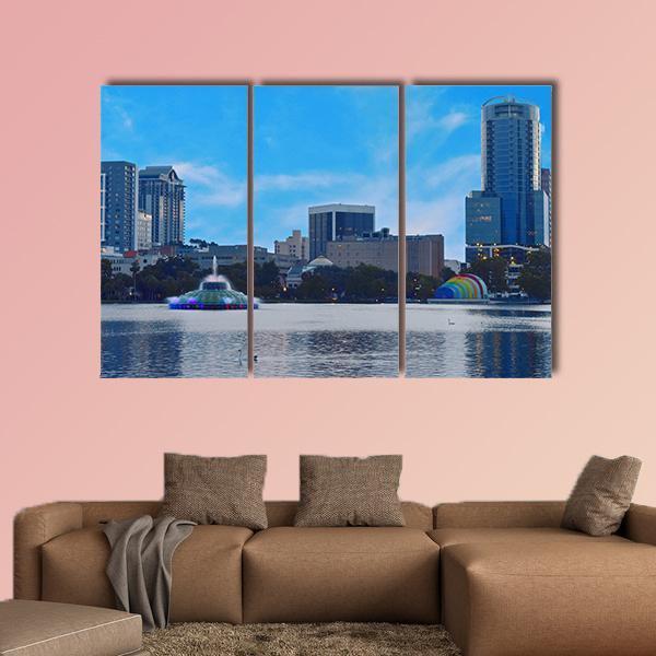 Sunset In Lake Eola Park Canvas Wall Art-3 Horizontal-Gallery Wrap-25" x 16"-Tiaracle