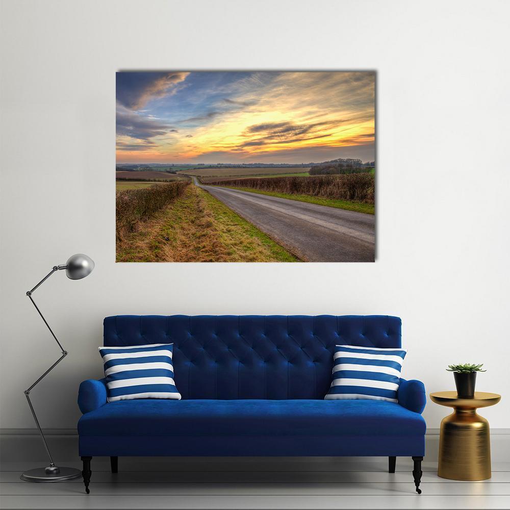 Sunset In Lincolnshire Wolds Canvas Wall Art-1 Piece-Gallery Wrap-48" x 32"-Tiaracle