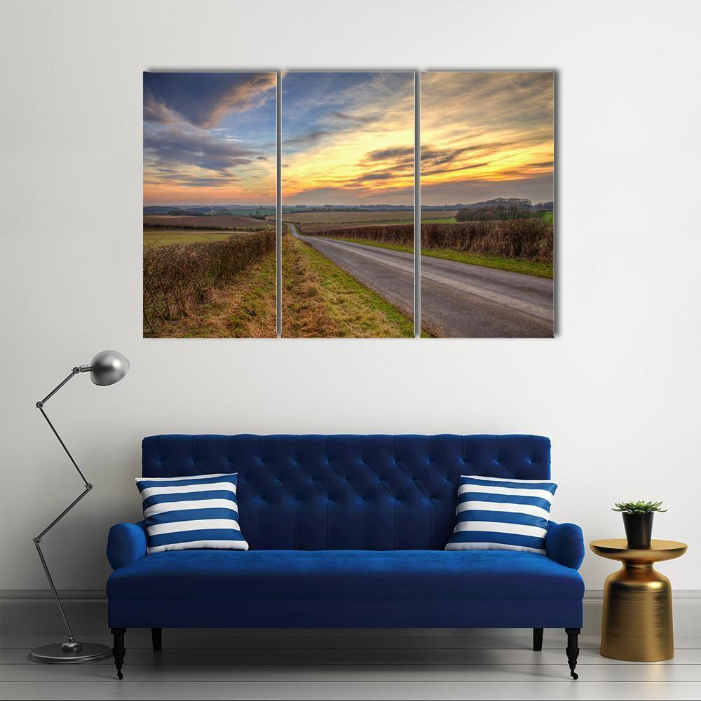 Sunset In Lincolnshire Wolds Canvas Wall Art-3 Horizontal-Gallery Wrap-37" x 24"-Tiaracle