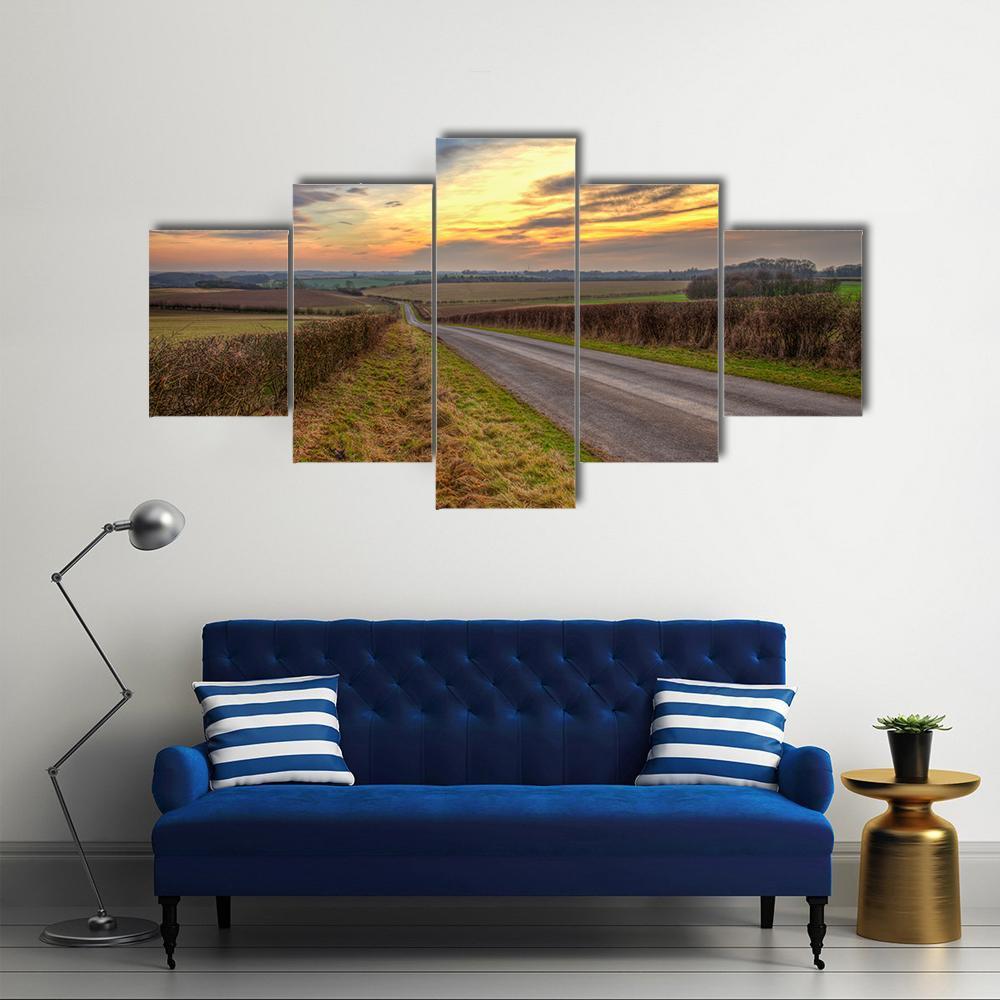 Sunset In Lincolnshire Wolds Canvas Wall Art-5 Star-Gallery Wrap-62" x 32"-Tiaracle