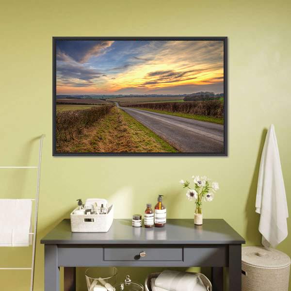 Sunset In Lincolnshire Wolds Canvas Wall Art-3 Horizontal-Gallery Wrap-25" x 16"-Tiaracle