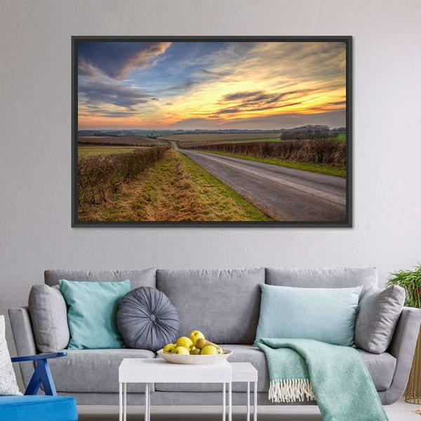 Sunset In Lincolnshire Wolds Canvas Wall Art-3 Horizontal-Gallery Wrap-25" x 16"-Tiaracle
