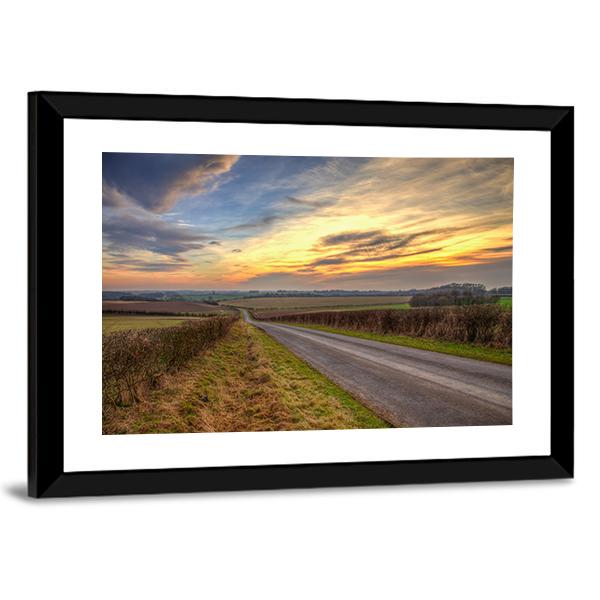 Sunset In Lincolnshire Wolds Canvas Wall Art-3 Horizontal-Gallery Wrap-25" x 16"-Tiaracle
