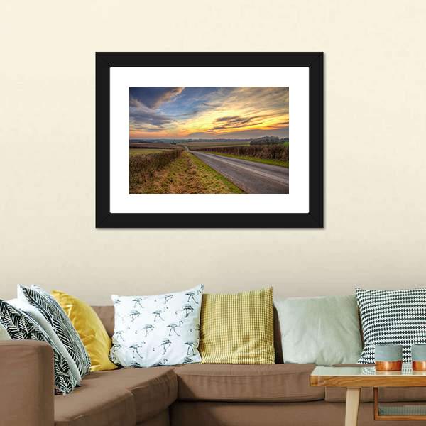 Sunset In Lincolnshire Wolds Canvas Wall Art-1 Piece-Framed Print-20" x 16"-Tiaracle