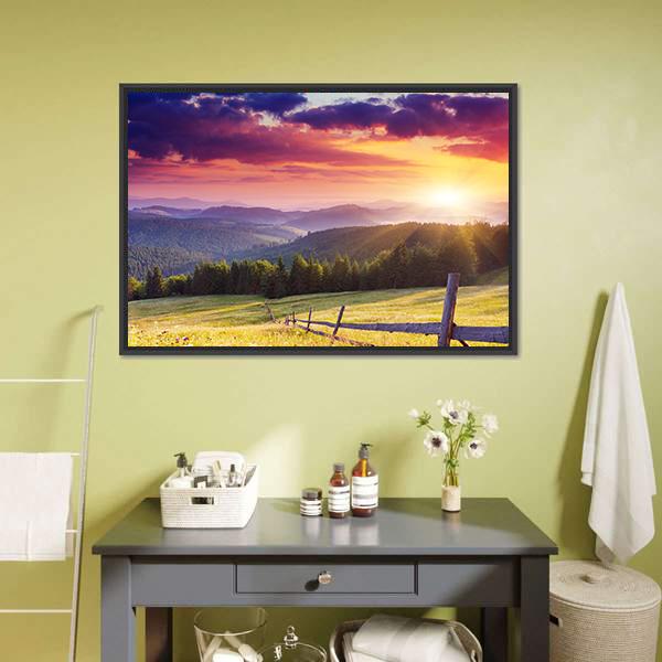 Sunset In Mount Carpathian Canvas Wall Art-1 Piece-Floating Frame-24" x 16"-Tiaracle