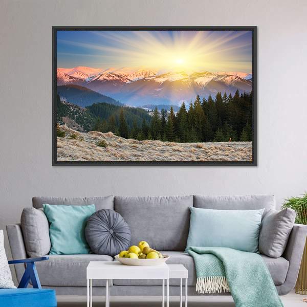 Sunset In Mountain Landscape Canvas Wall Art-3 Horizontal-Gallery Wrap-25" x 16"-Tiaracle
