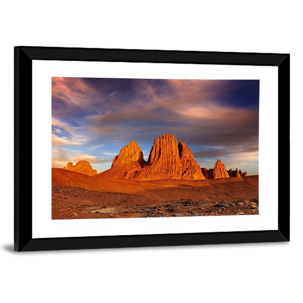 Sunset In Sahara Desert Canvas Wall Art-3 Horizontal-Gallery Wrap-25" x 16"-Tiaracle