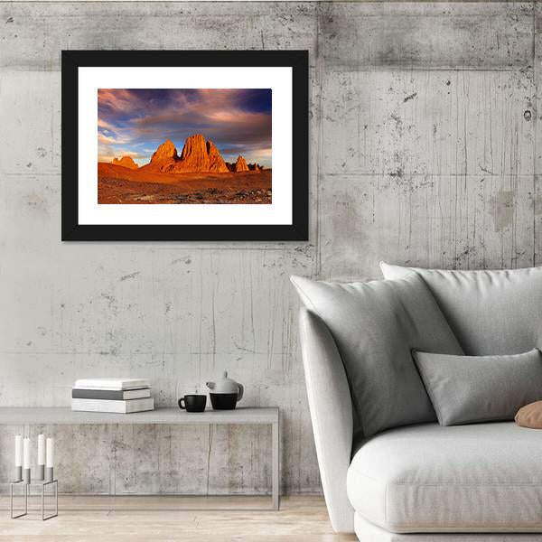 Sunset In Sahara Desert Canvas Wall Art-3 Horizontal-Gallery Wrap-25" x 16"-Tiaracle
