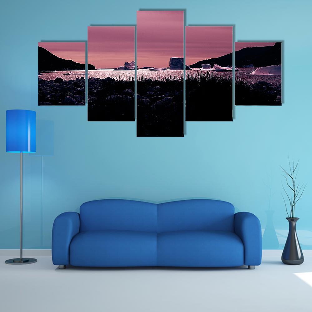 Sunset In South Coast Of Greenland Canvas Wall Art-5 Star-Gallery Wrap-62" x 32"-Tiaracle