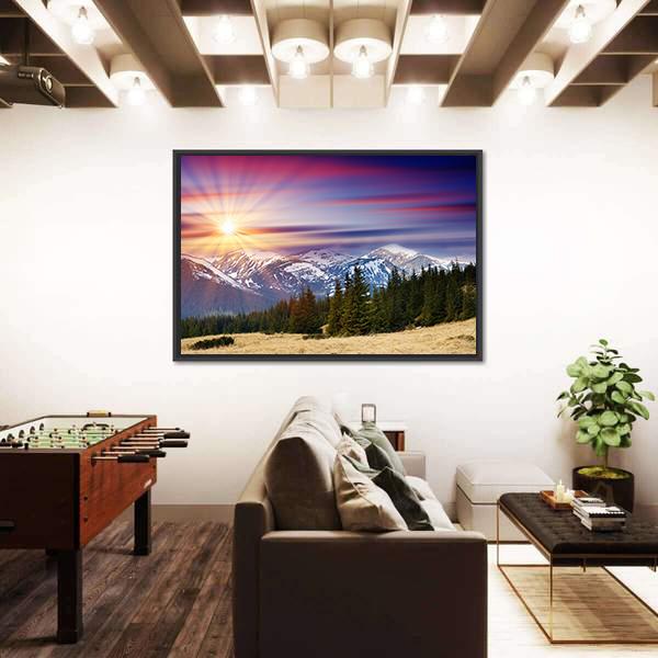 Sunset In The Mountains Landscape Canvas Wall Art-3 Horizontal-Gallery Wrap-25" x 16"-Tiaracle