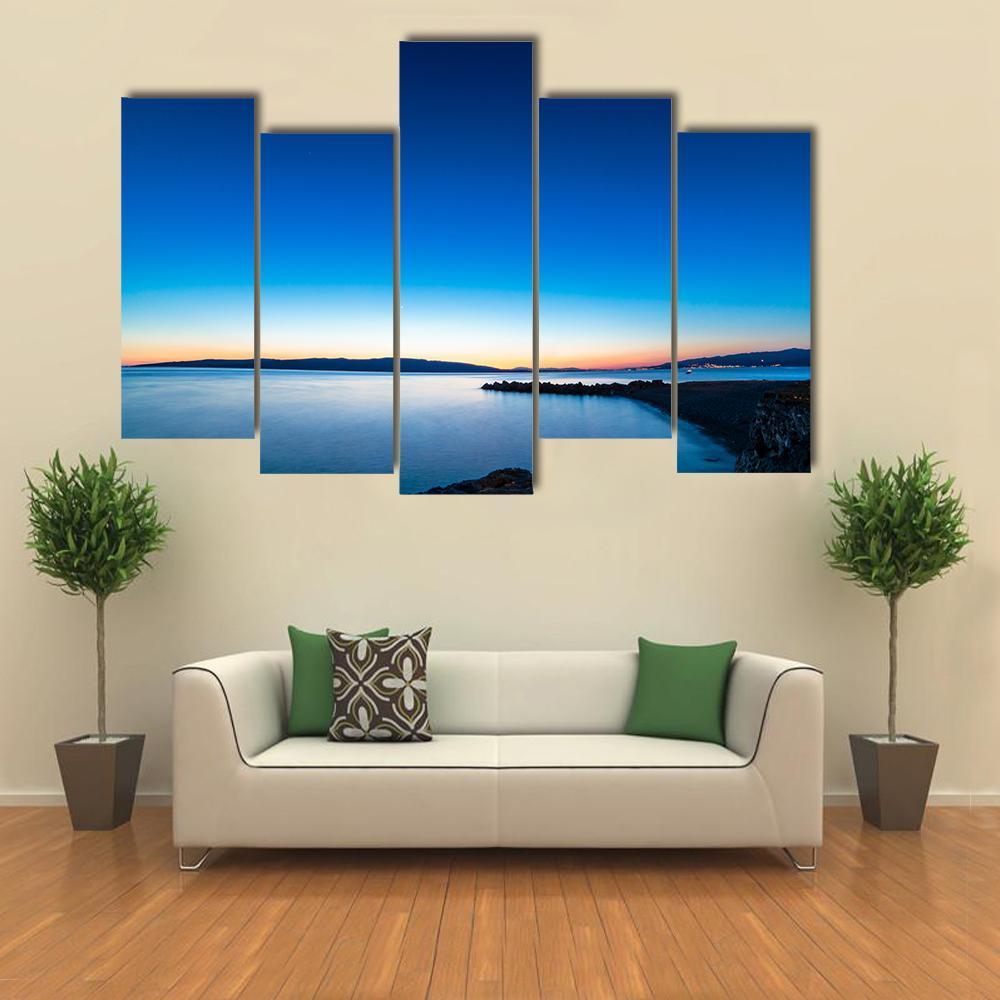 Sunset In The Port Of Senj Canvas Wall Art-5 Pop-Gallery Wrap-47" x 32"-Tiaracle