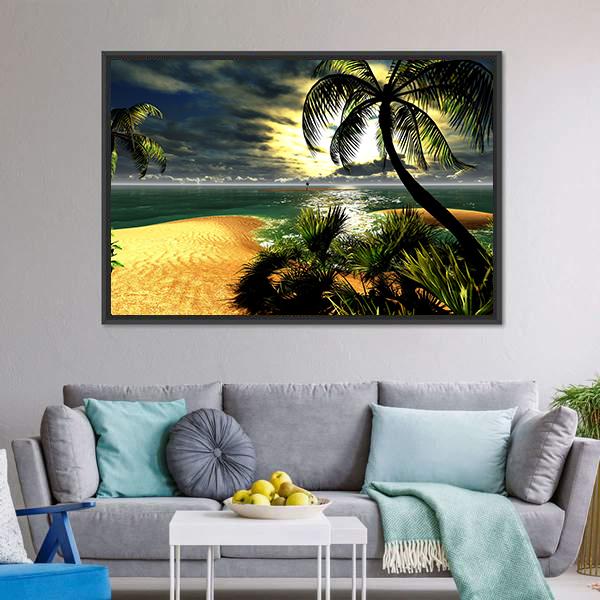 Sunset In Tropical Paradise Canvas Wall Art-3 Horizontal-Gallery Wrap-25" x 16"-Tiaracle