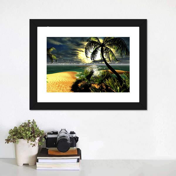 Sunset In Tropical Paradise Canvas Wall Art-1 Piece-Framed Print-20" x 16"-Tiaracle