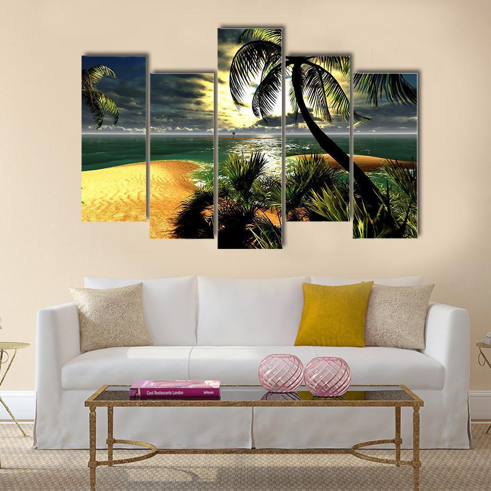 Sunset In Tropical Paradise Canvas Wall Art-5 Pop-Gallery Wrap-47" x 32"-Tiaracle