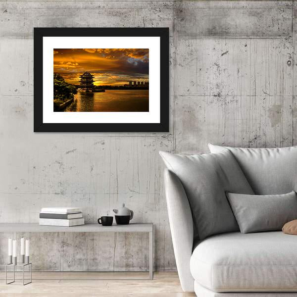 Sunset In Yixing Canvas Wall Art-3 Horizontal-Gallery Wrap-25" x 16"-Tiaracle