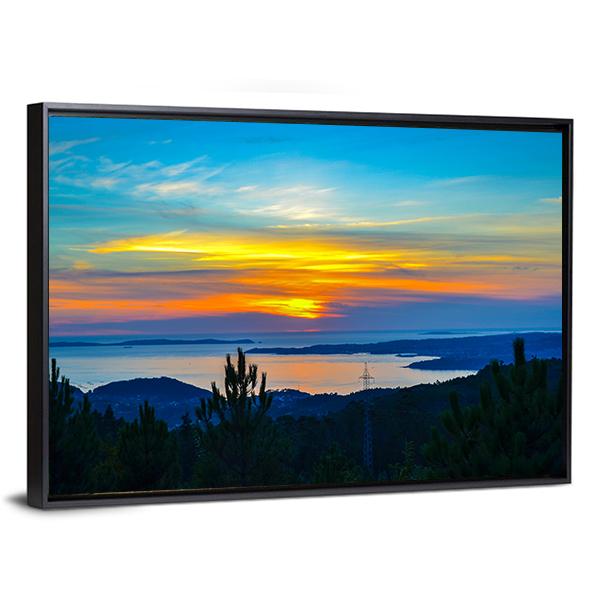 Sunset Near Dark Trees Canvas Wall Art-3 Horizontal-Gallery Wrap-25" x 16"-Tiaracle