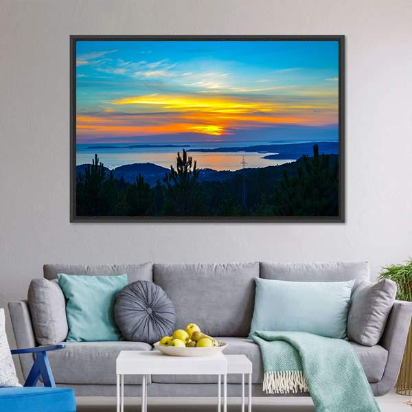 Sunset Near Dark Trees Canvas Wall Art-3 Horizontal-Gallery Wrap-25" x 16"-Tiaracle