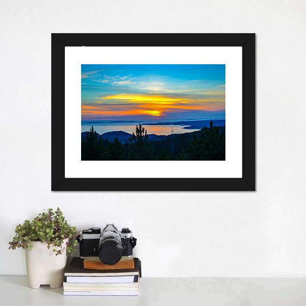 Sunset Near Dark Trees Canvas Wall Art-1 Piece-Framed Print-20" x 16"-Tiaracle