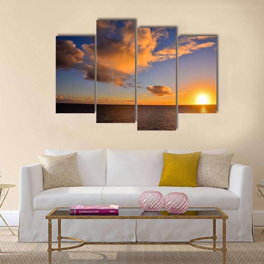 Sunset Near The Ocean Canvas Wall Art-4 Pop-Gallery Wrap-50" x 32"-Tiaracle