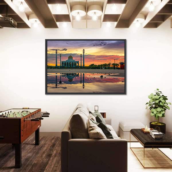 Sunset Of Central Songkhla Mosque Canvas Wall Art-3 Horizontal-Gallery Wrap-25" x 16"-Tiaracle