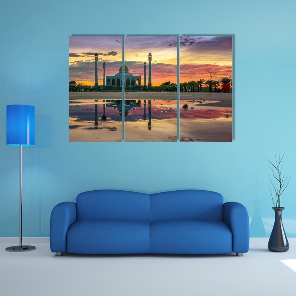 Sunset Of Central Songkhla Mosque Canvas Wall Art-3 Horizontal-Gallery Wrap-37" x 24"-Tiaracle