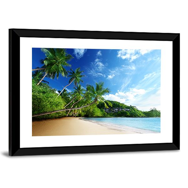 Sunset On Beach Anse Takamaka Canvas Wall Art-3 Horizontal-Gallery Wrap-25" x 16"-Tiaracle