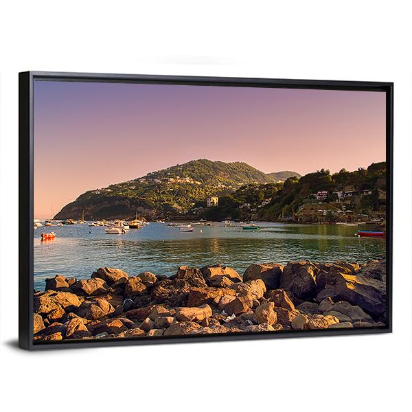 Sunset On Coast Of Ischia Island Canvas Wall Art-3 Horizontal-Gallery Wrap-25" x 16"-Tiaracle