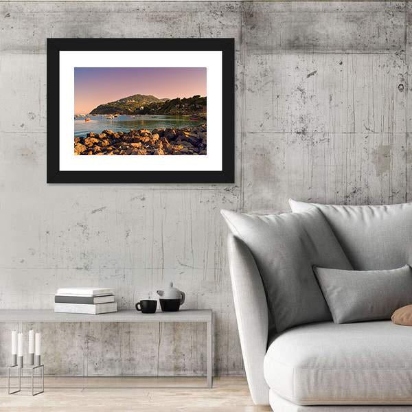 Sunset On Coast Of Ischia Island Canvas Wall Art-3 Horizontal-Gallery Wrap-25" x 16"-Tiaracle