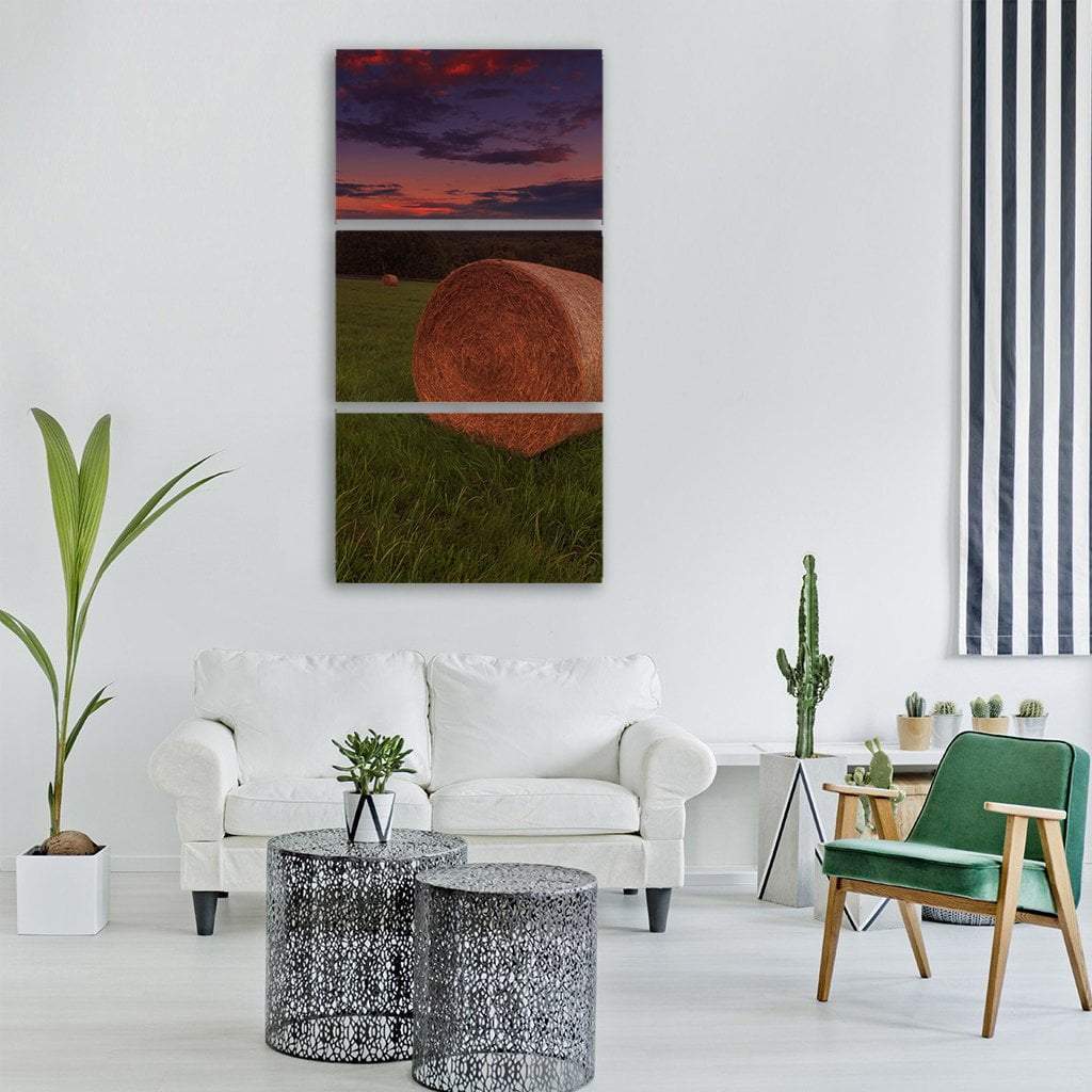 Sunset On Fields Vertical Canvas Wall Art-3 Vertical-Gallery Wrap-12" x 25"-Tiaracle