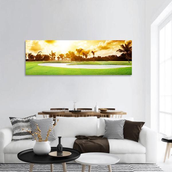 Sunset On Golf Field Panoramic Canvas Wall Art-1 Piece-36" x 12"-Tiaracle