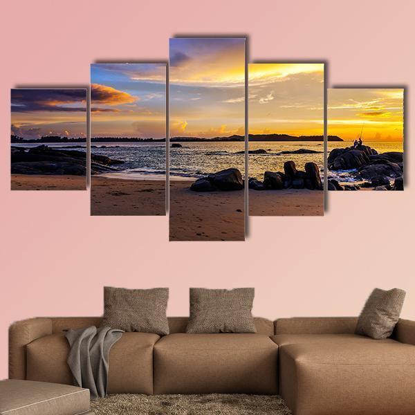 Sunset On Khao Lak Beach In Thailand Canvas Wall Art-5 Star-Gallery Wrap-62" x 32"-Tiaracle