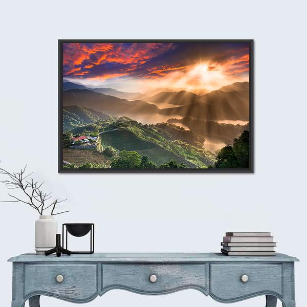 Sunset On New Taipei City In Taiwan Canvas Wall Art-1 Piece-Floating Frame-24" x 16"-Tiaracle