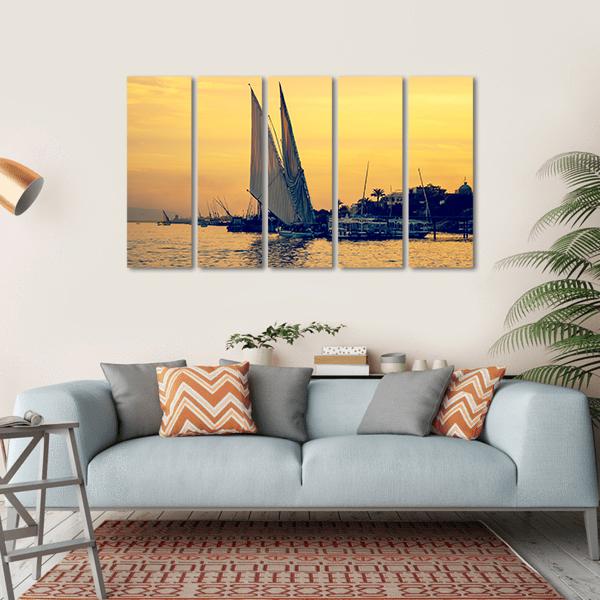 Sunset On Nile River Canvas Wall Art-5 Horizontal-Gallery Wrap-22" x 12"-Tiaracle