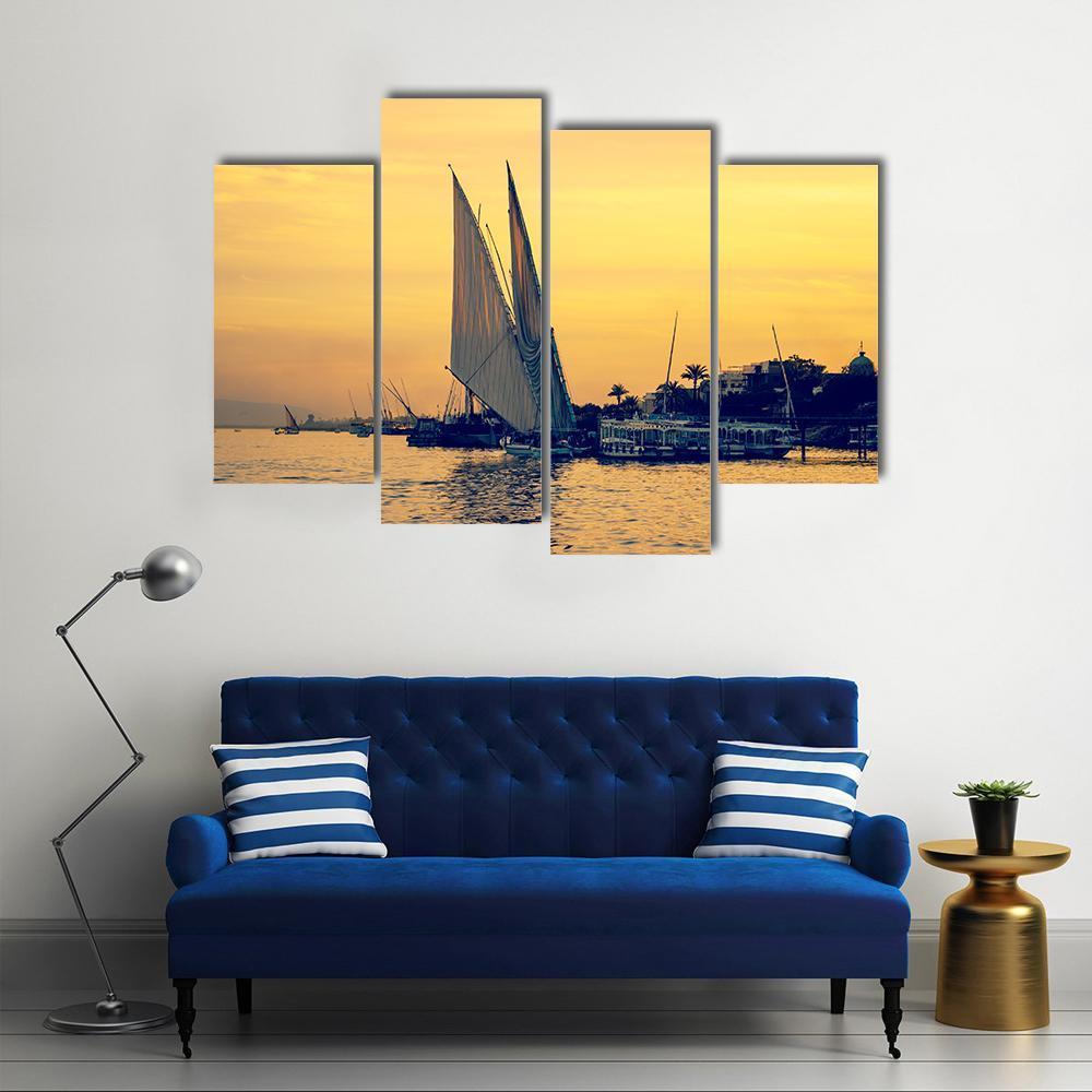 Sunset On Nile River Canvas Wall Art-4 Pop-Gallery Wrap-50" x 32"-Tiaracle