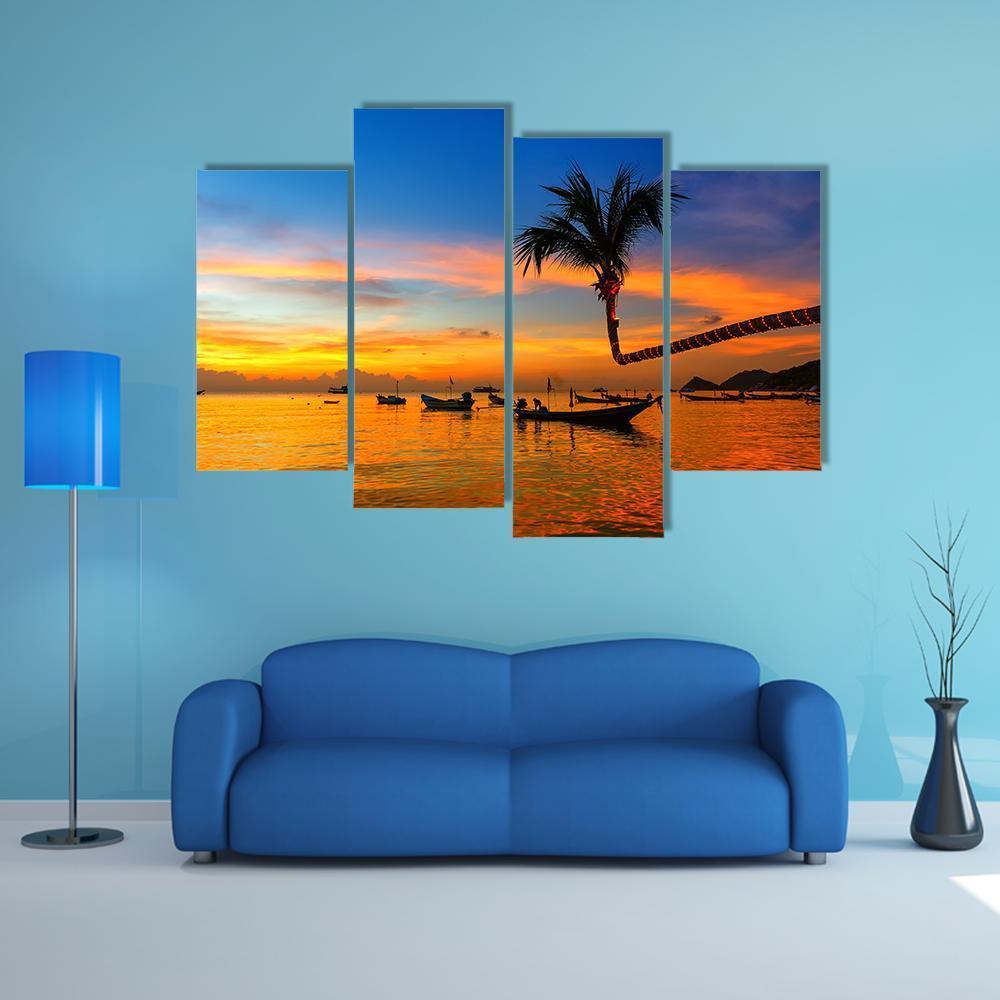 Sunset On The Beach Canvas Wall Art-4 Pop-Gallery Wrap-50" x 32"-Tiaracle