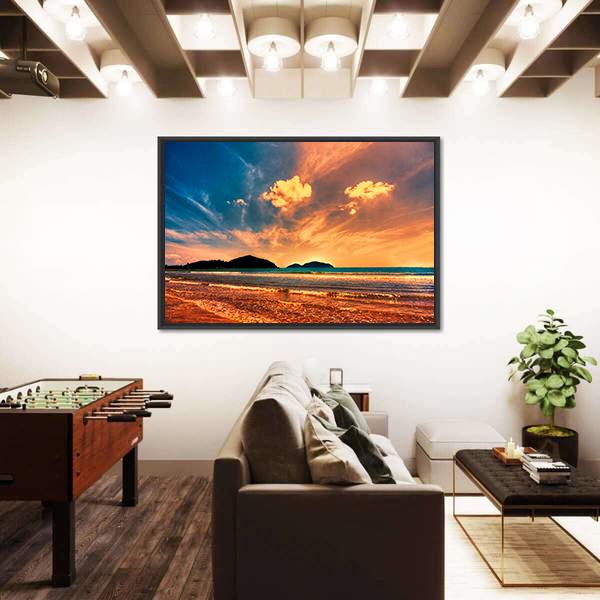 Sunset On The Beach Of Hainan Island Panoramic Canvas Wall Art-1 Piece-36" x 12"-Tiaracle