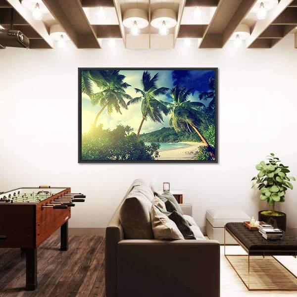 Sunset On The Beach Takamaka Mahe Island Canvas Wall Art-3 Horizontal-Gallery Wrap-25" x 16"-Tiaracle