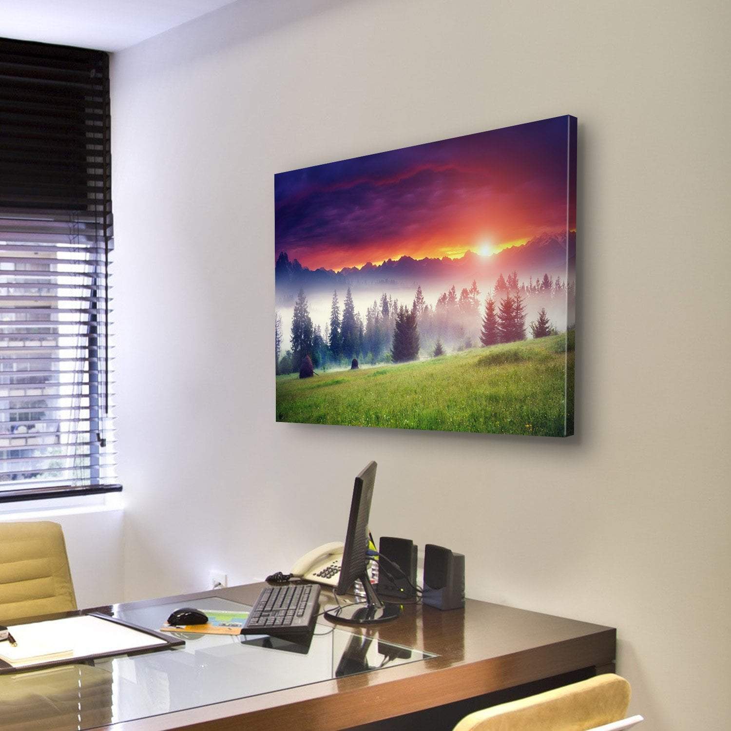 Sunset On The Hilly Place Canvas Wall Art-3 Horizontal-Gallery Wrap-25" x 16"-Tiaracle